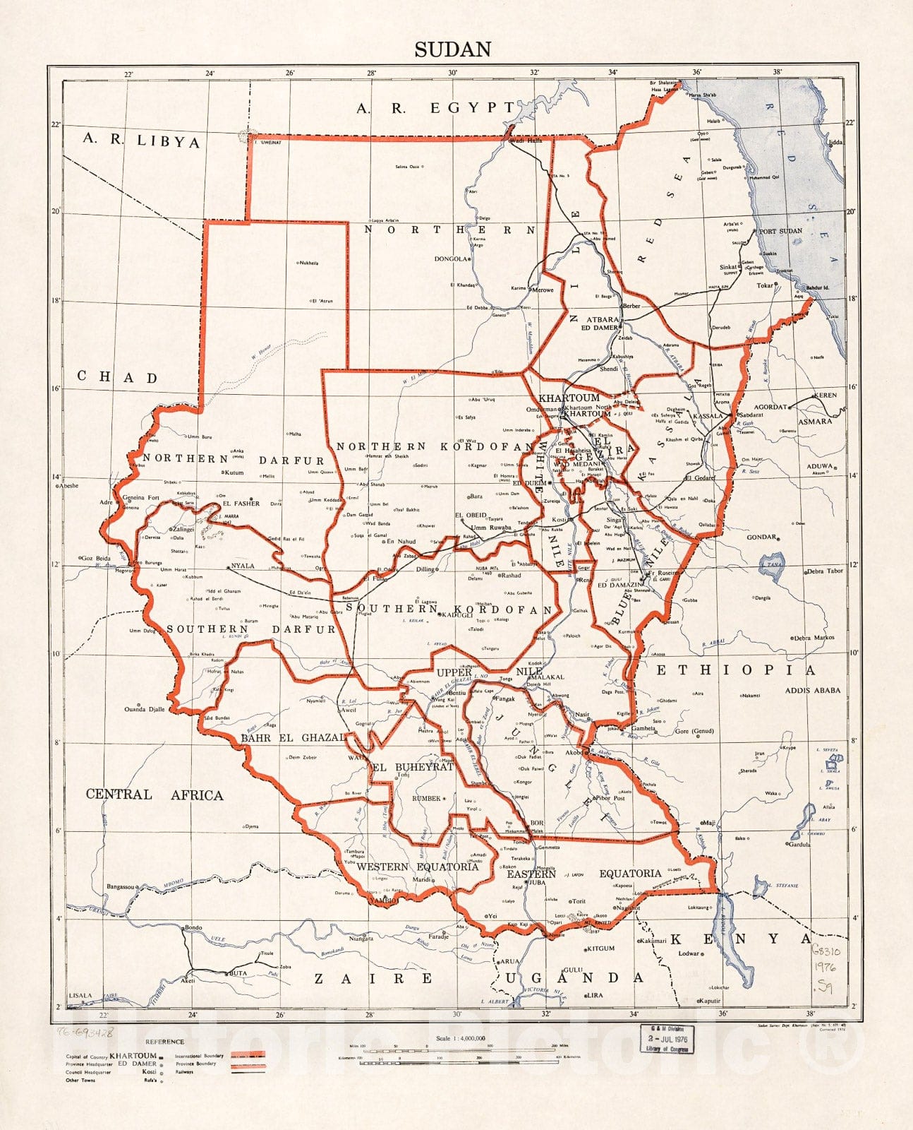 Historic 1976 Map - Sudan.