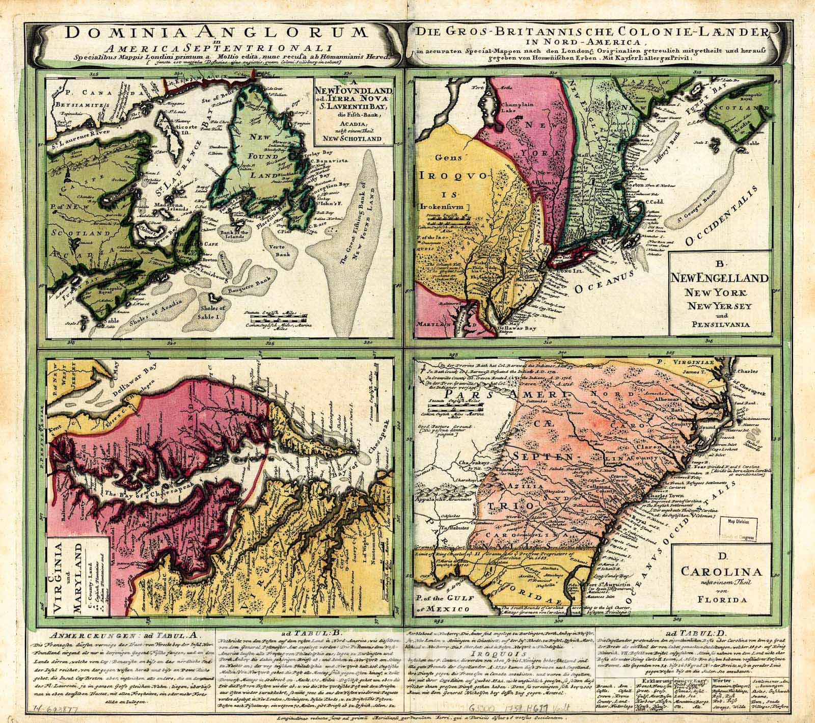 Historic 1759 Map - Dominia Anglorum in America Septentrionali.