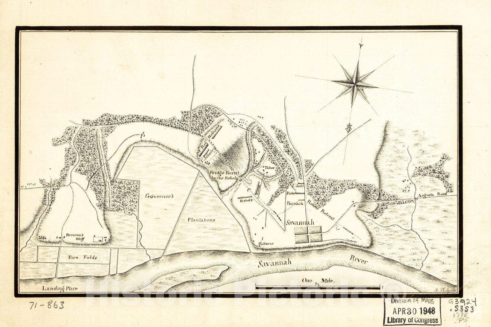 Historic 1778 Map - Taking of Savannah in Dec. 1778.