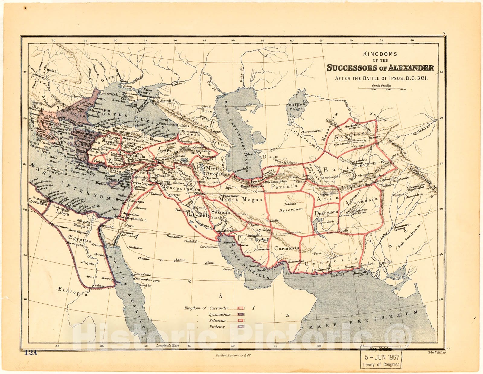 Historic 1800 Map - Kingdoms of The successors of Alexander : After The Battle of Ipsus, B.C. 301.