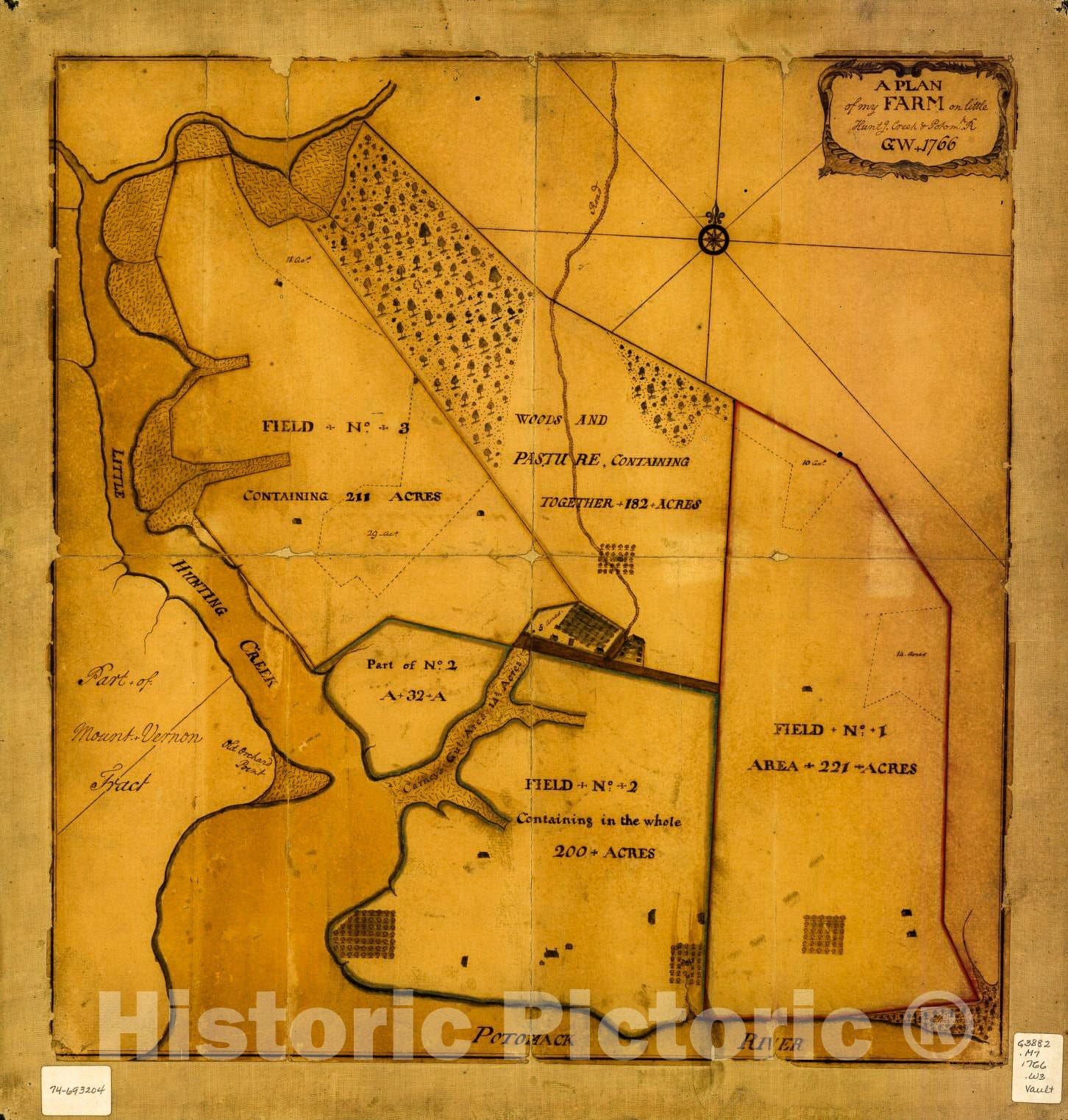 Historic 1766 Map - A Plan of My Farm on Little Huntg. Creek & Potomk. R.