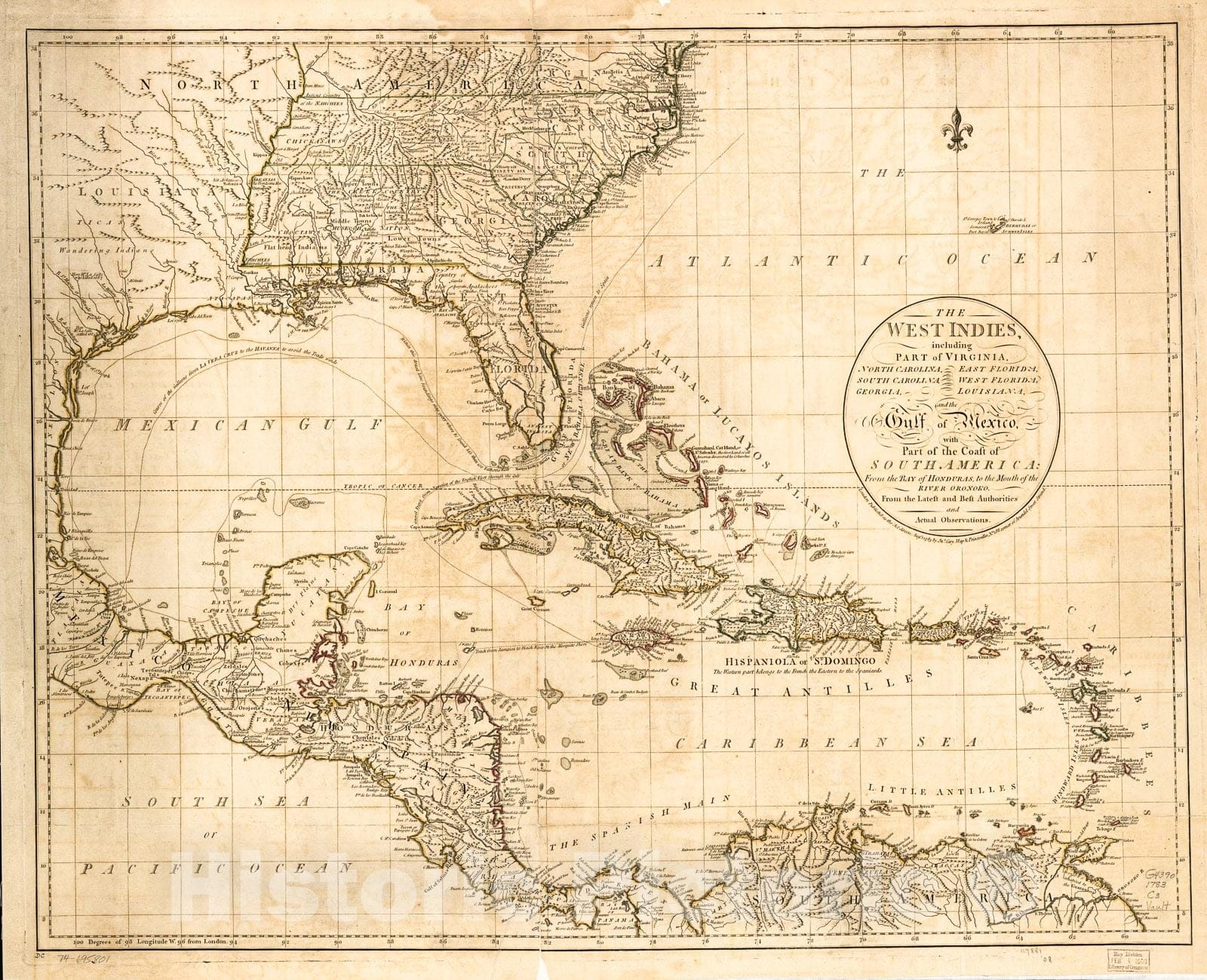 Historic 1783 Map - The West Indies, Including Part of Virginia, North Carolina, East Florida, South Carolina, West Florida, Georgia, Louisiana, and The Gulf of Mexico 2