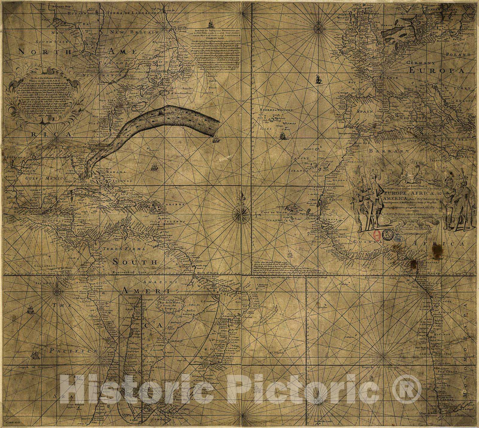 Historic 1768 Map - Franklin-Folger Chart of The Gulf Stream