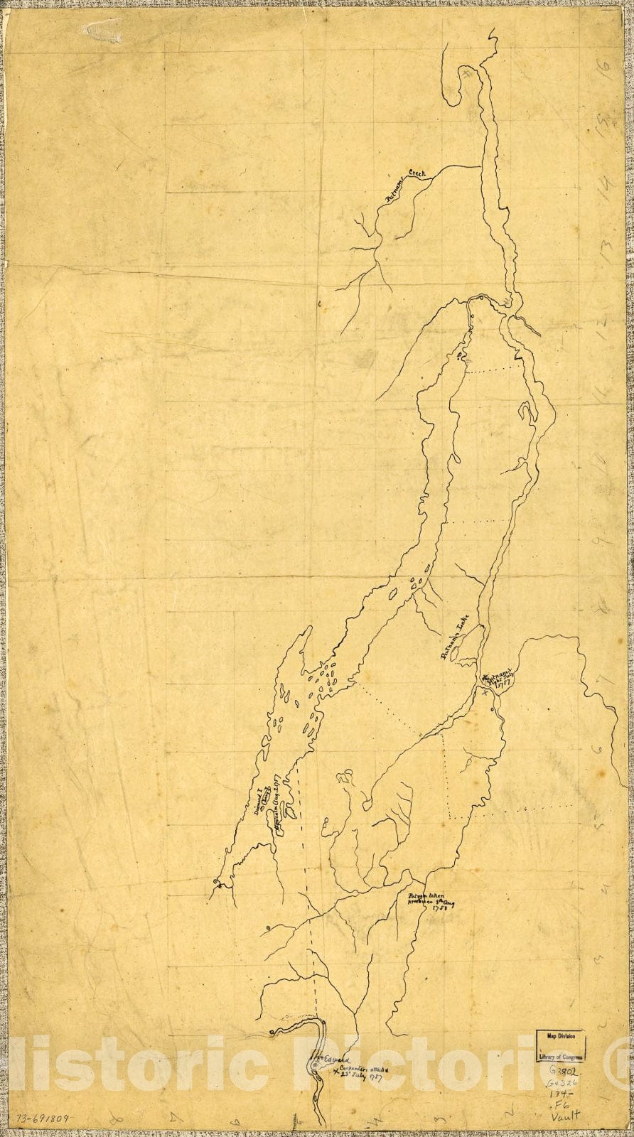 Historic 1840 Map - Fort Edward to Putnam's Creek, incidents of The French War.