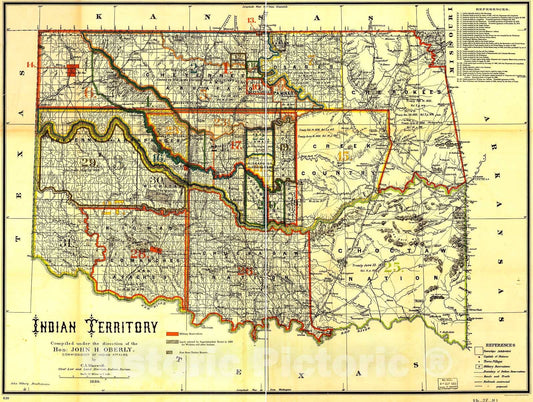 Historic 1889 Map - Indian Territory: compiled Under The Direction of The Hon. John H. Oberly, Commissioner of Indian Affairs, by C.A. Maxwell.