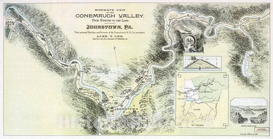 Historic 1889 Map - Bird's-Eye View of The Conemaugh Valley from Nineveh to The Lake, Johnstown, Pa. : from Personal Sketches and surveys of The Pennsylvania R.R. by Permission