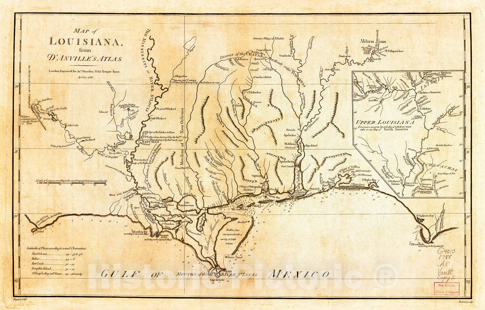 Historic 1788 Map - Map of Louisiana, from d'Anville's Atlas.