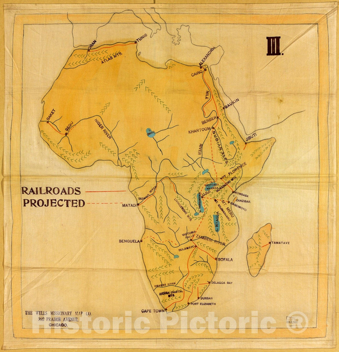 Historic 1908 Map - Railroad map of Africa