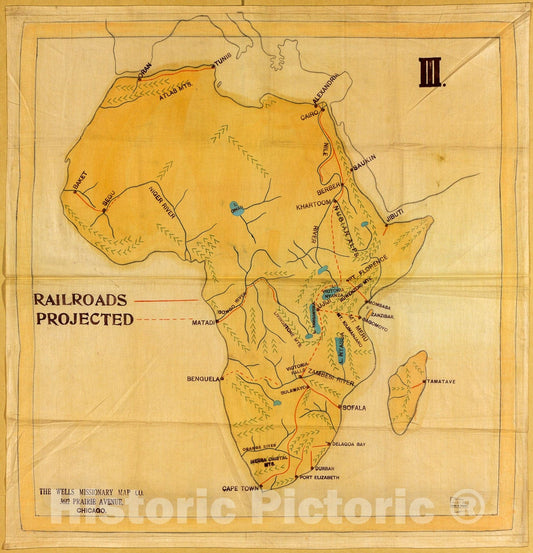 Historic 1908 Map - Railroad map of Africa