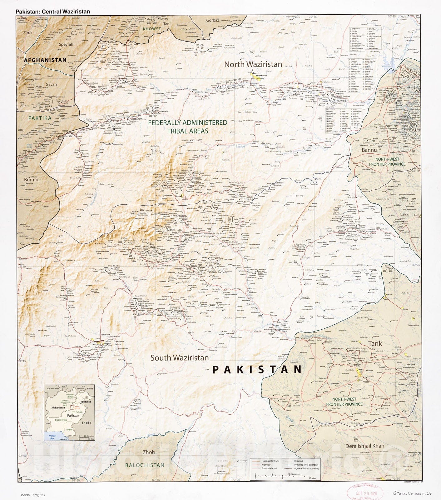 Historic 2007 Map - Pakistan, Central Waziristan.