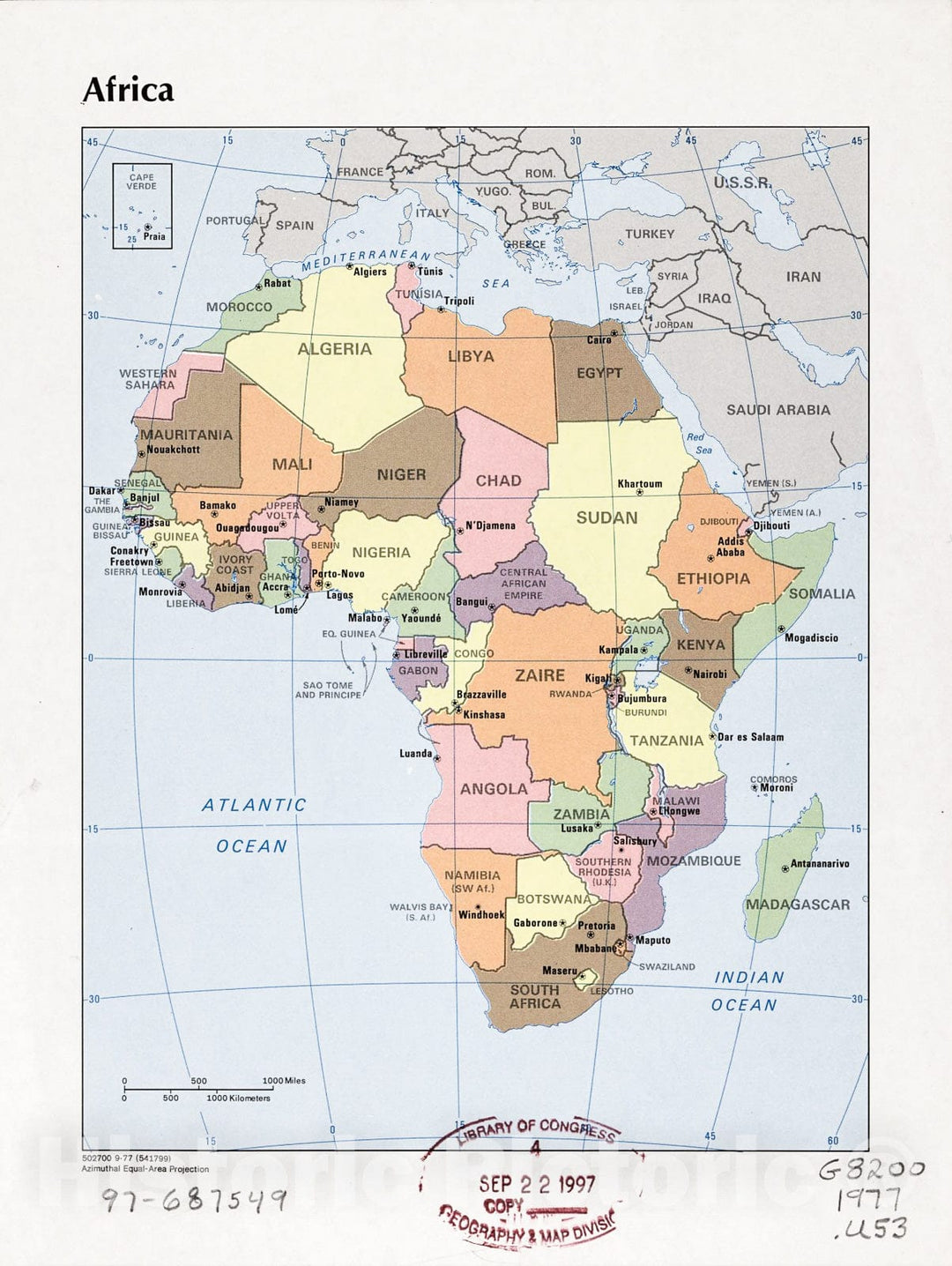 Historic 1977 Map - Africa. 2