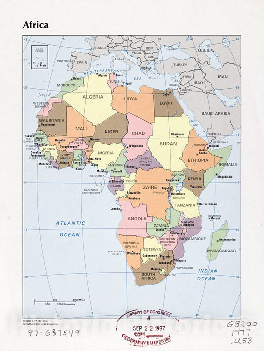 Historic 1977 Map - Africa. 2