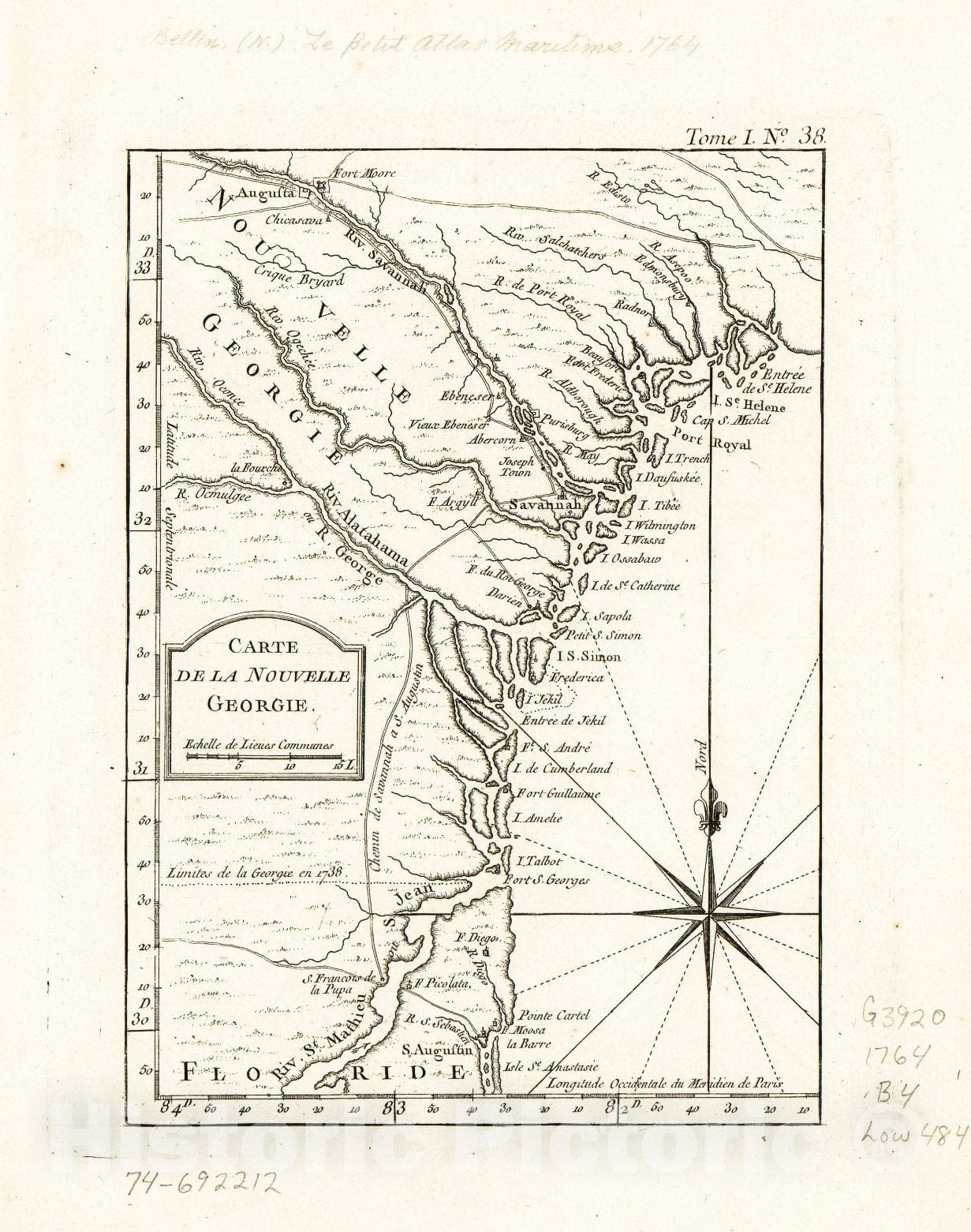 Historic 1764 Map - Carte de la Nouvelle Georgia. 2