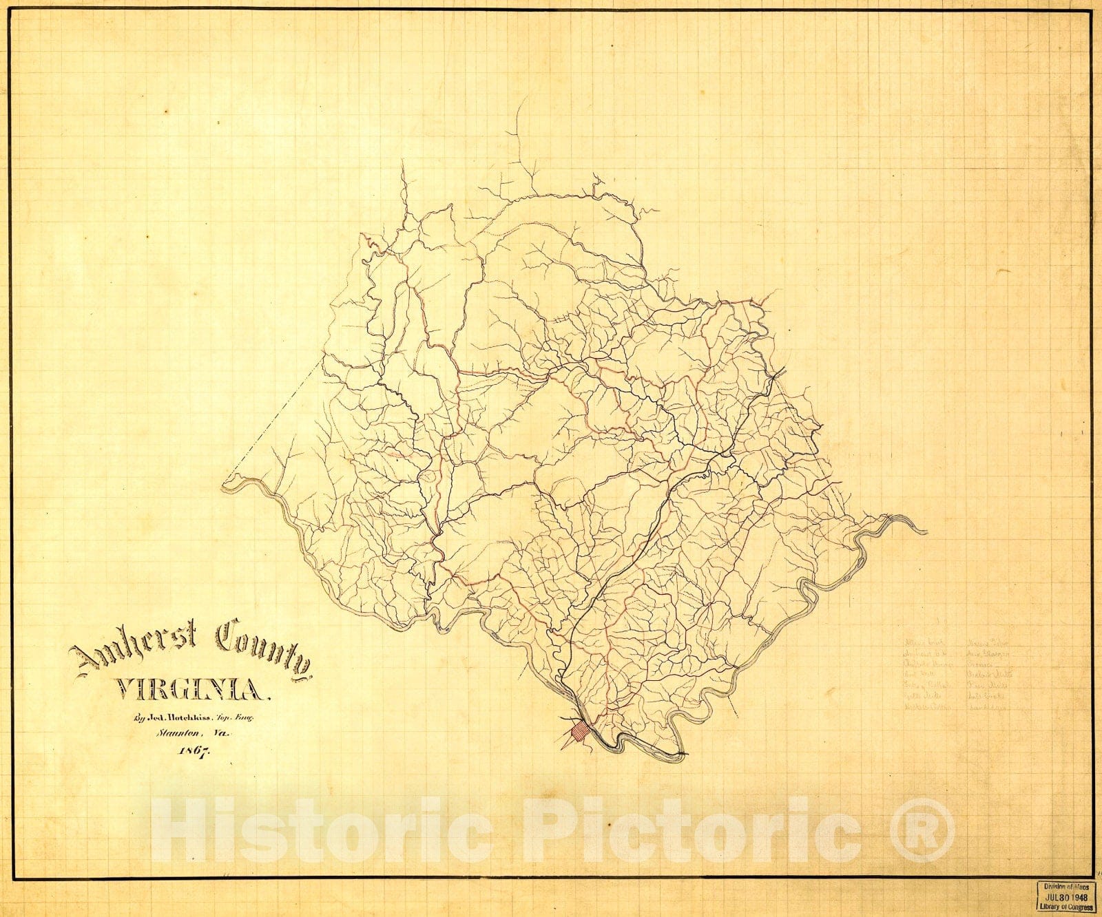 Historic 1867 Map - Amherst County, Virginia