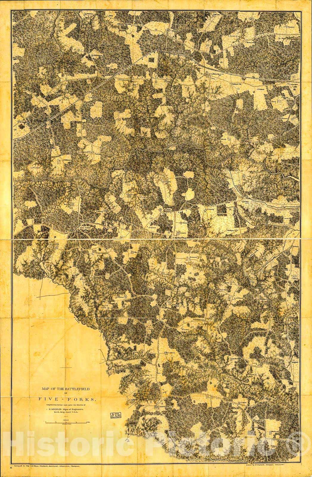 Historic 1865 Map - Map of The Battlefield of Five-Forks. March 30-April 1, 1865