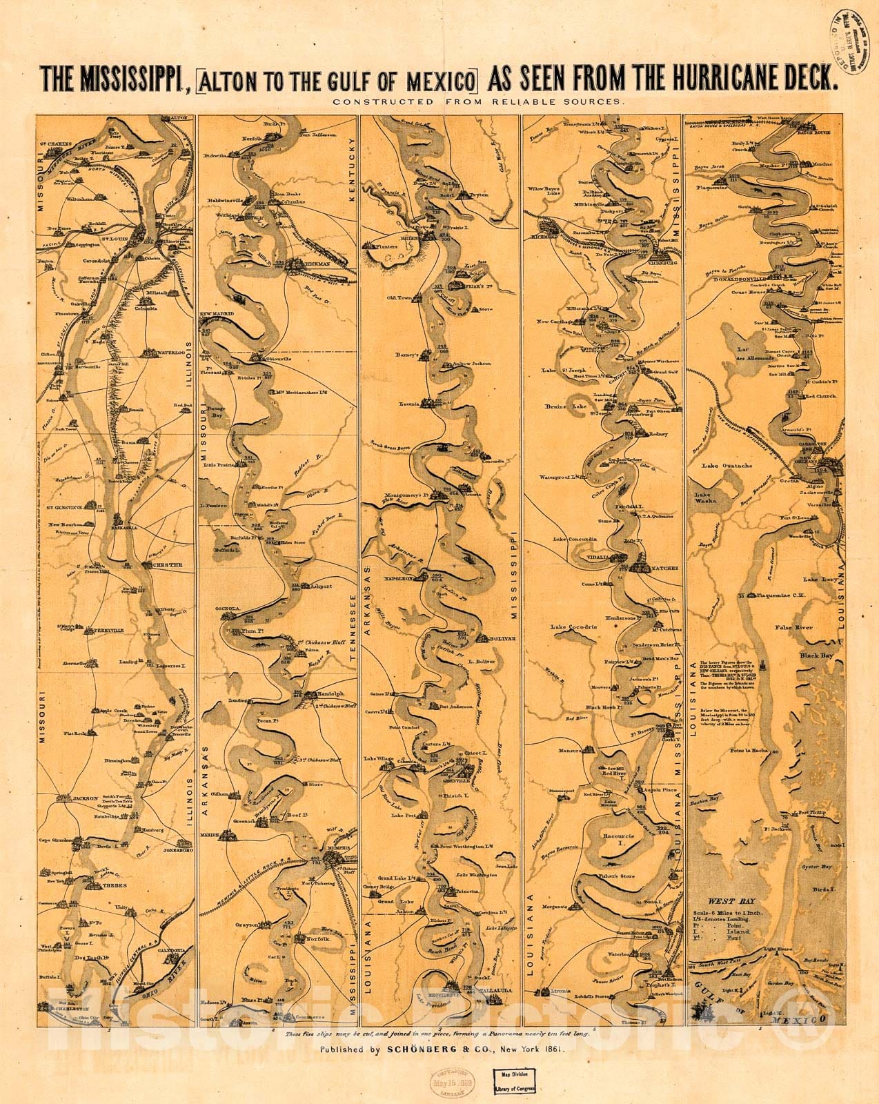 Historic 1861 Map - The Mississippi.