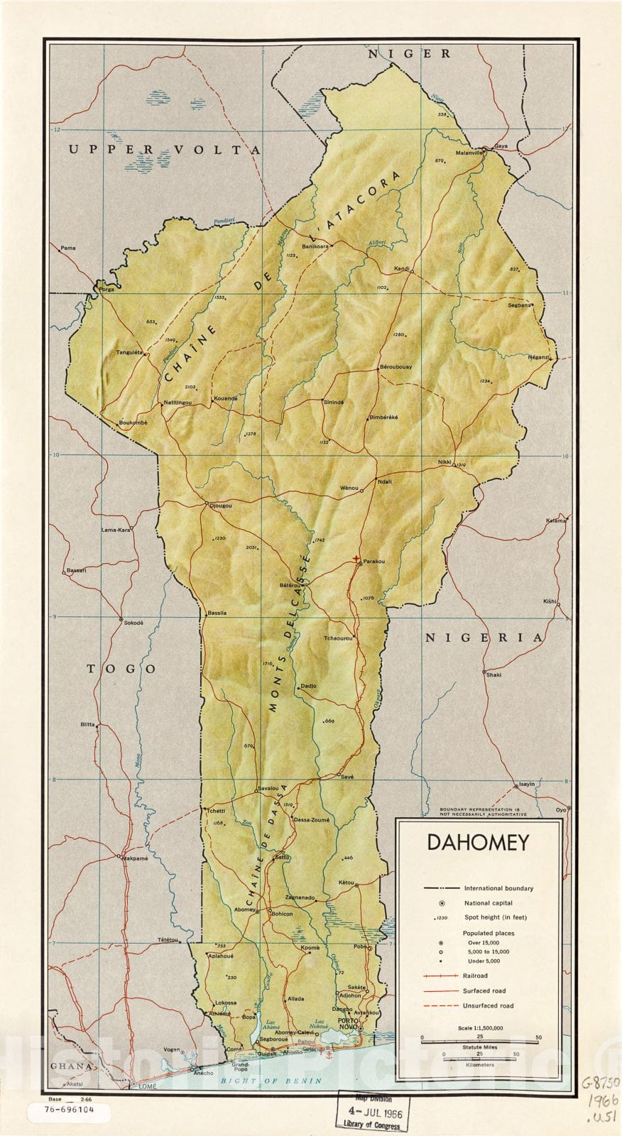Historic 1966 Map - Dahomey. 2-66. 2
