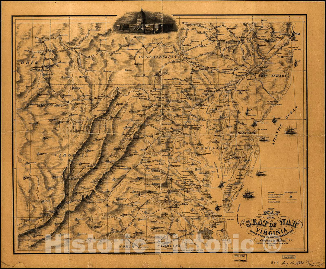 Historic 1861 Map - Map of The seat of war in Virginia