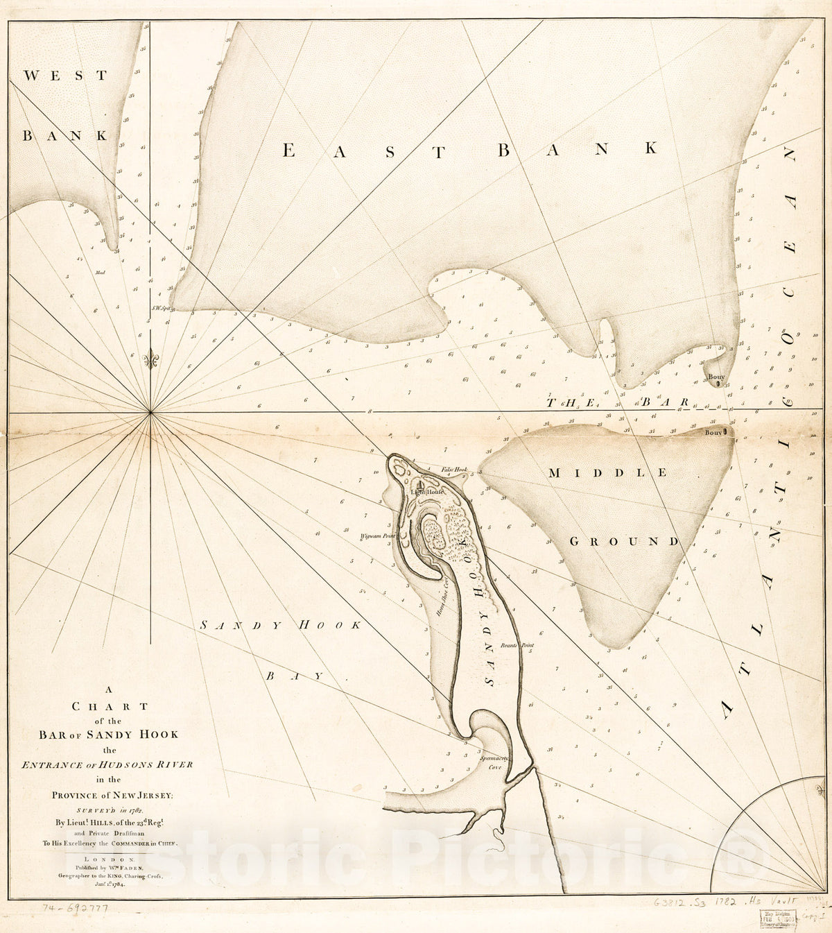 Historic 1782 Map - A Chart of The bar of Sandy Hook The Entrance of Hudson's River in The Province of New Jersey;
