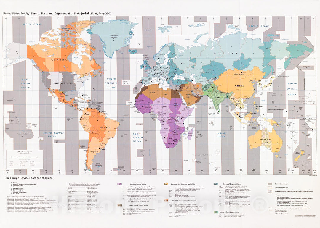 Historic 2003 Map - United States Foreign Service Posts and Department of State jurisdictions, May 2003 : World