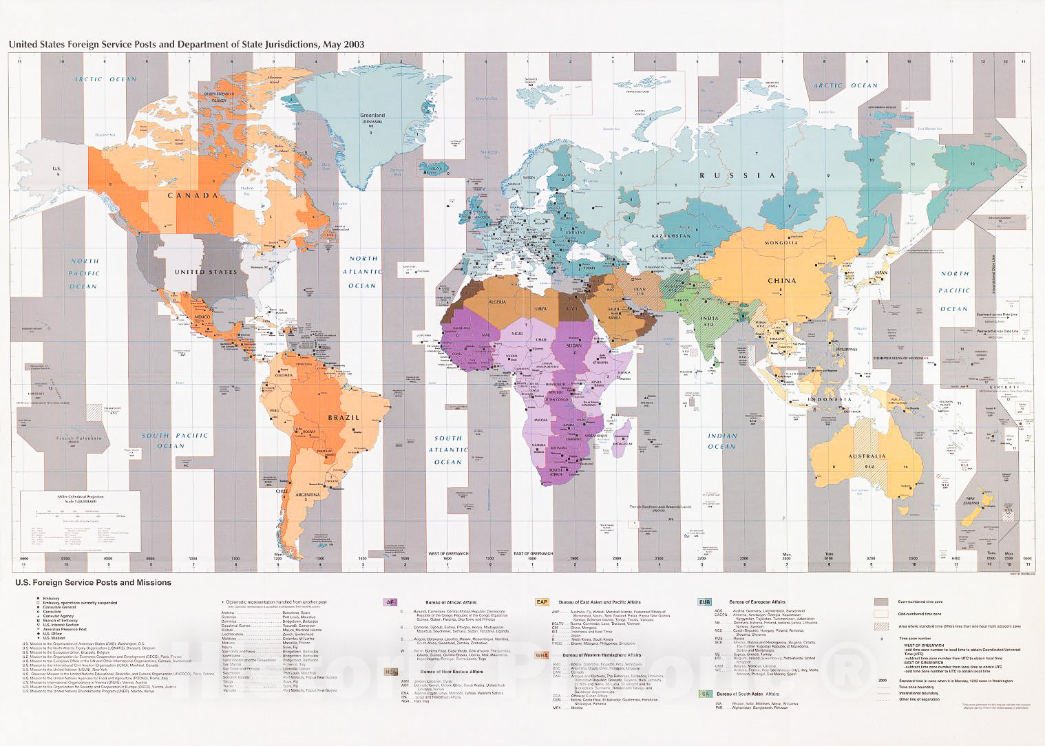 Historic 2003 Map - United States Foreign Service Posts and Department of State jurisdictions, May 2003 : World
