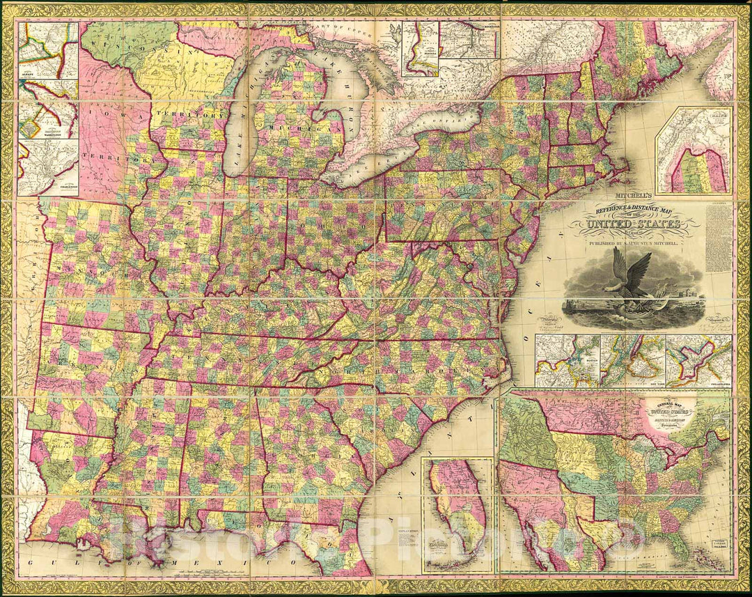 Historic 1830 Map - Mitchell's Reference & Distance map of The United States.