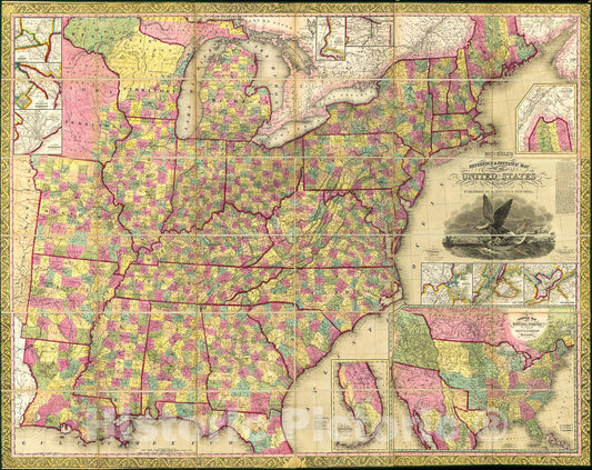 Historic 1830 Map - Mitchell's Reference & Distance map of The United States.