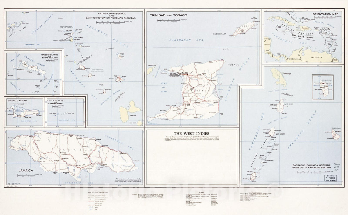Historic 1958 Map - The West Indies. 11-58.