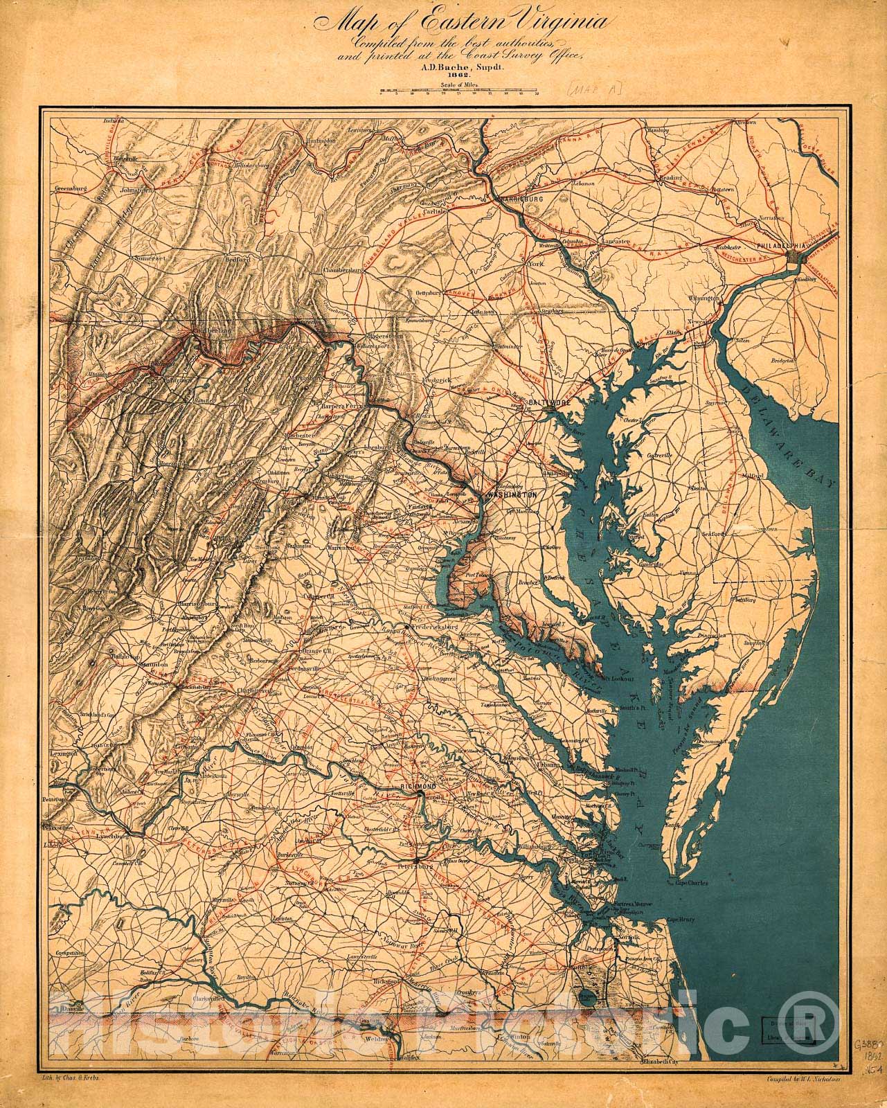 Historic 1862 Map - Map of Eastern Virginia,