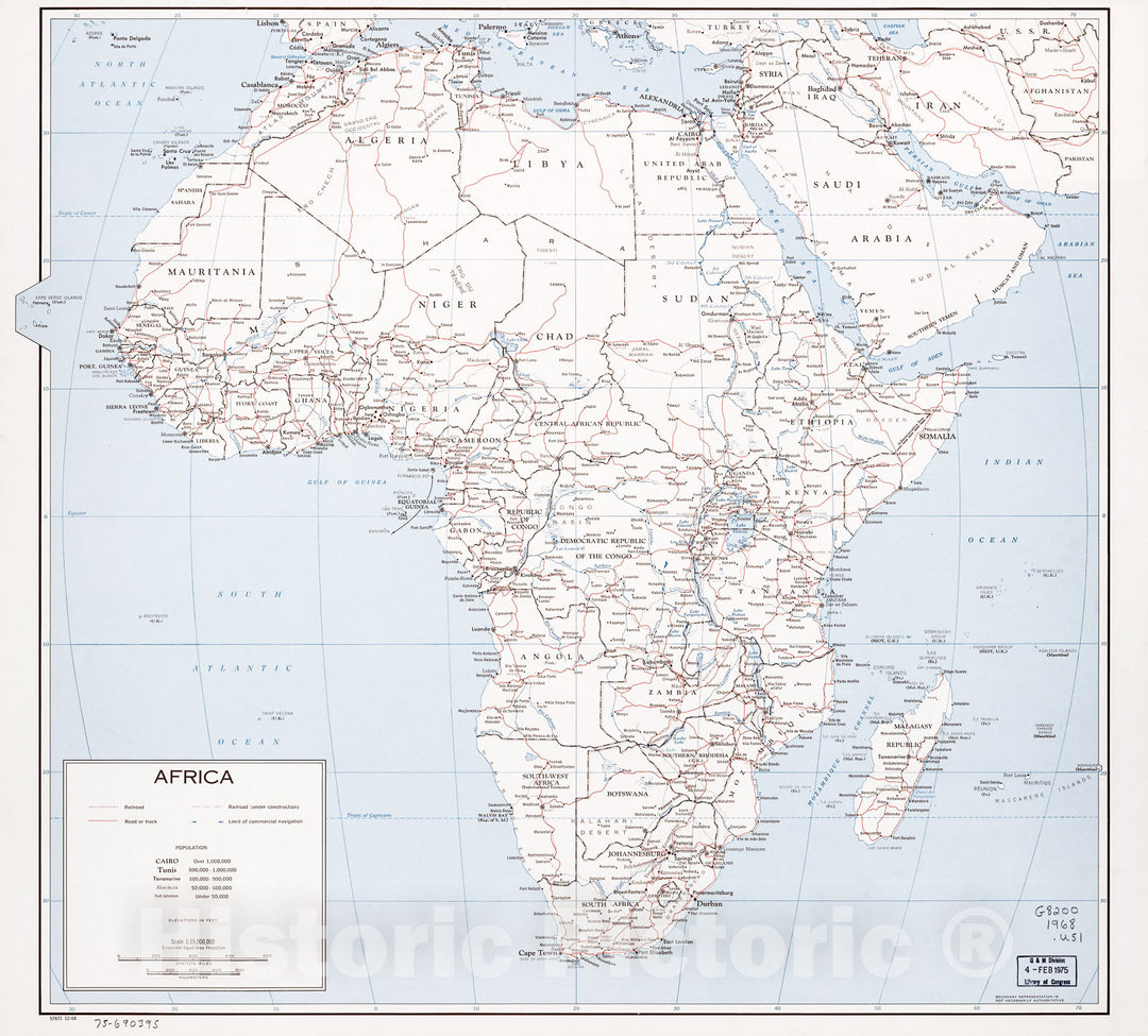 Historic 1968 Map - Africa. 12-68.