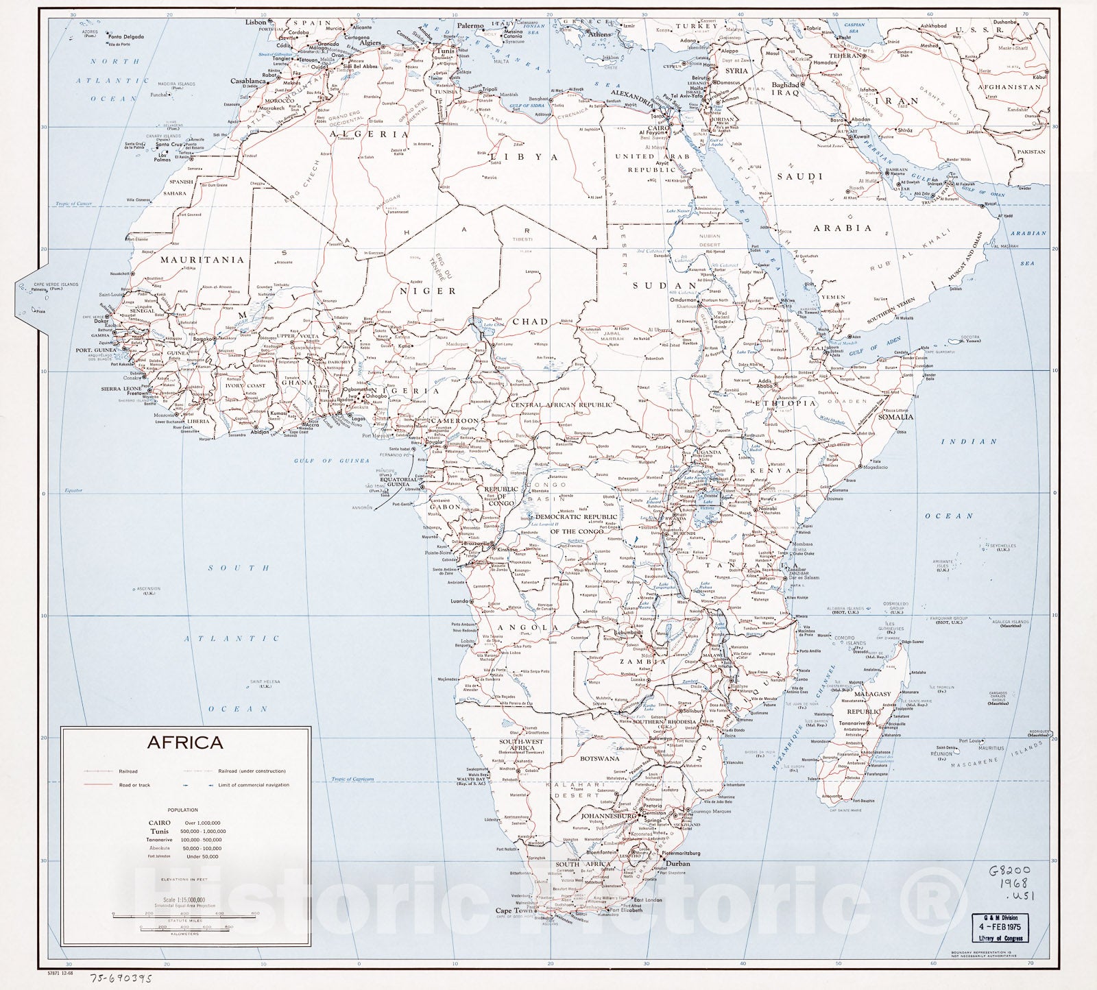 Historic 1968 Map - Africa. 12-68.