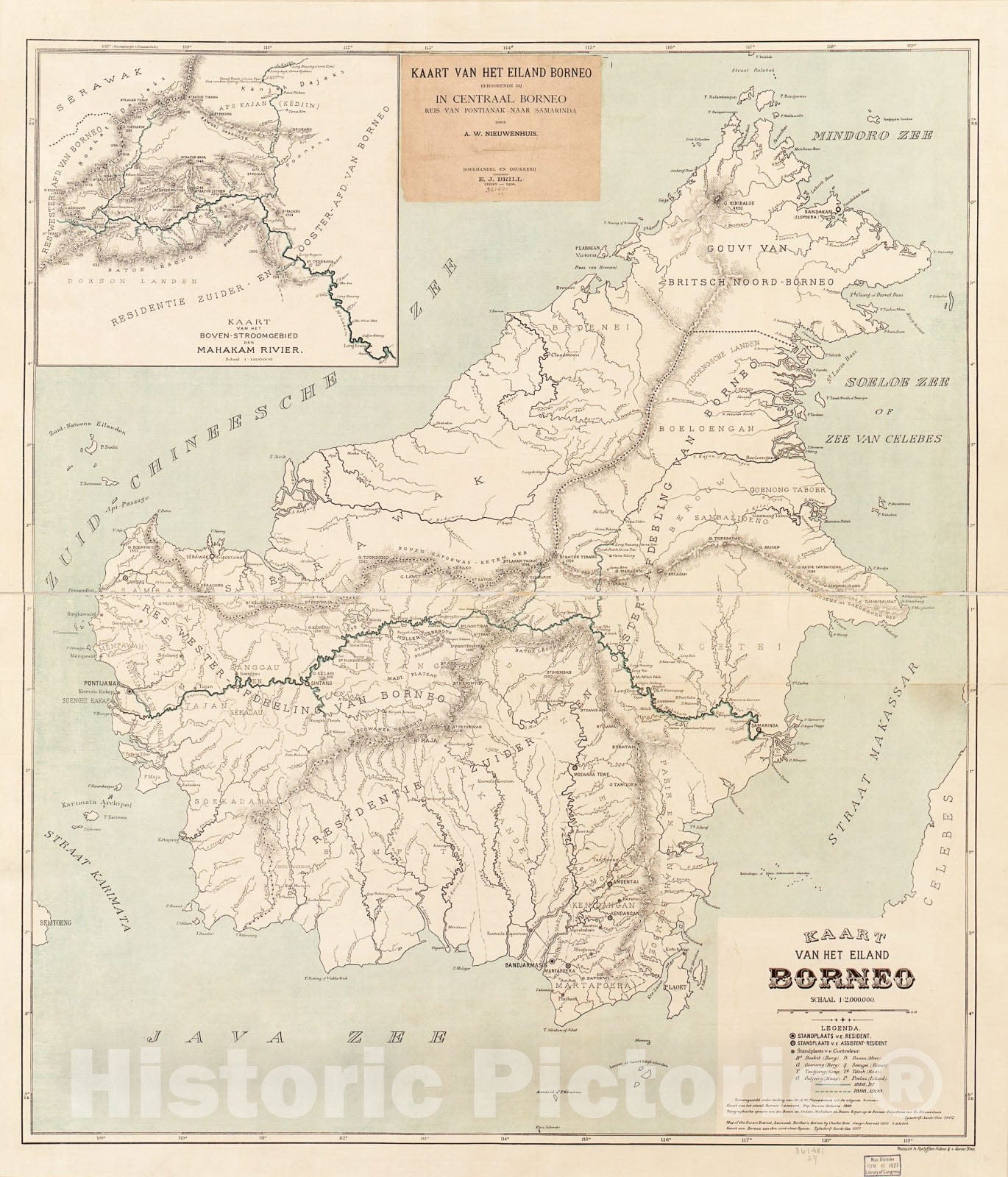 Historic 1902 Map - Kaart Van het Eiland Borneo