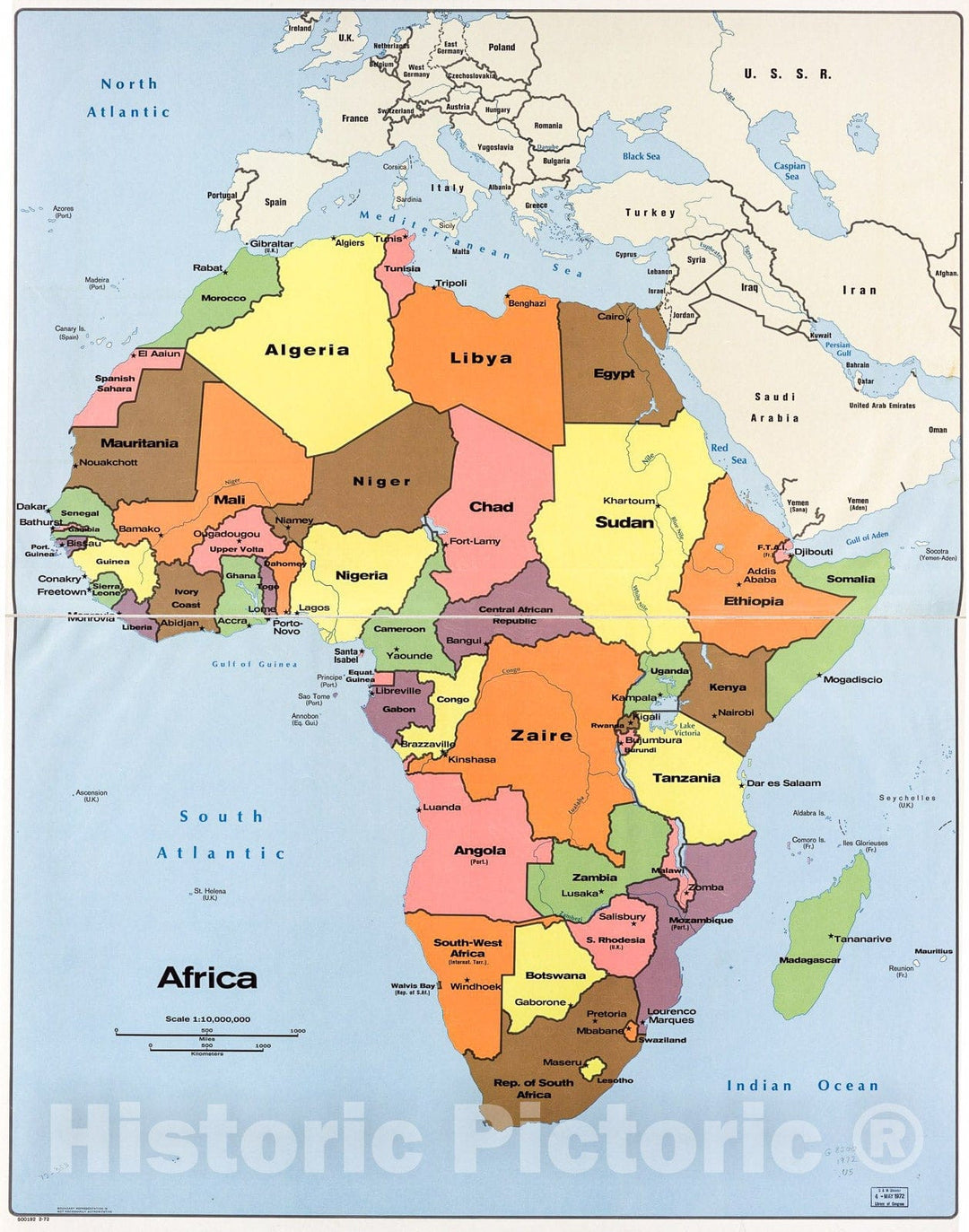 Historic 1972 Map - Africa. 2-72.