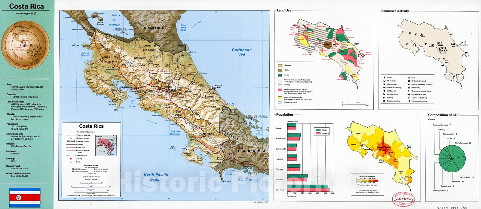 Historic 1991 Map - Costa Rica, Summary map.