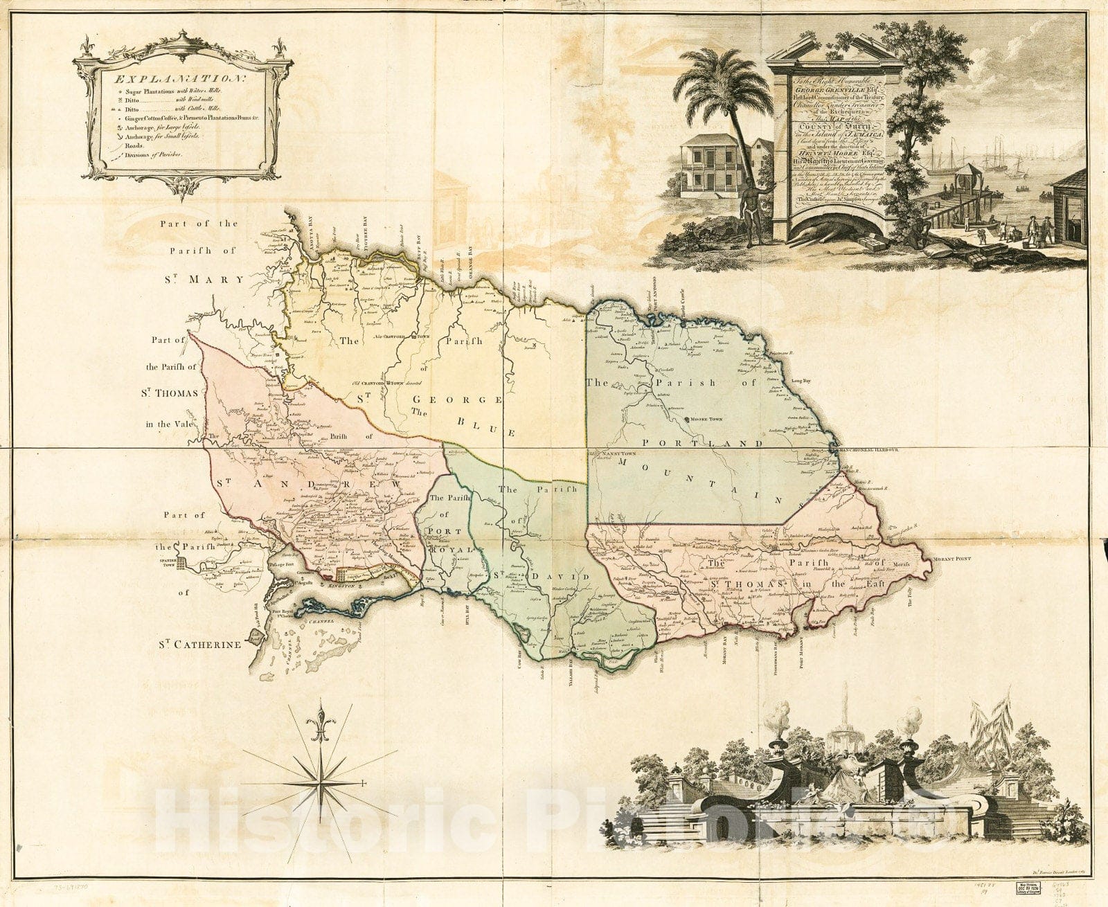 Historic 1763 Map - This map of The County of Surry sic in The Island of Jamaica