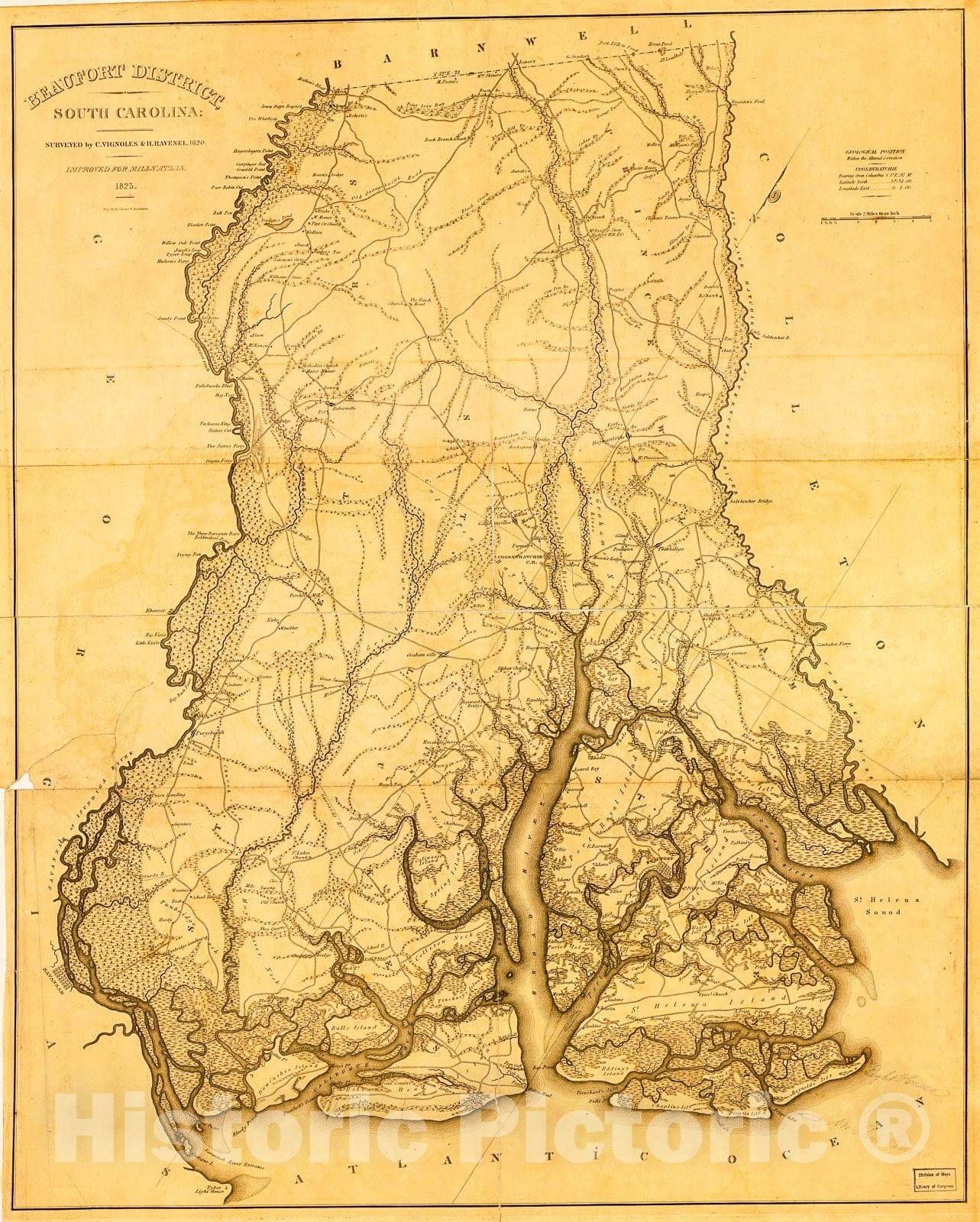 Historic 1825 Map - Beaufort District, South Carolina