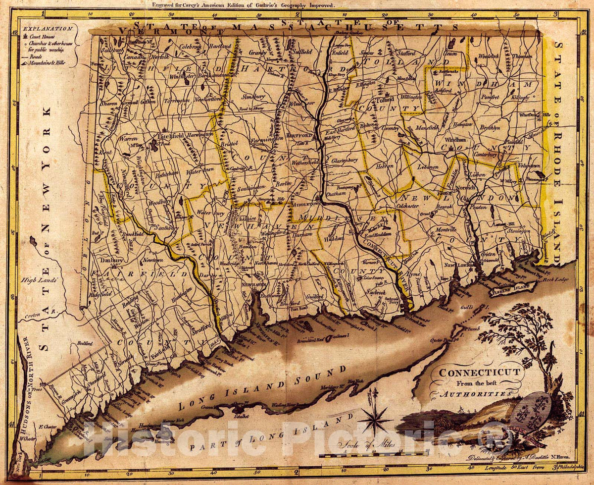 Historic 1795 Map - Connecticut, from The Best Authorities.
