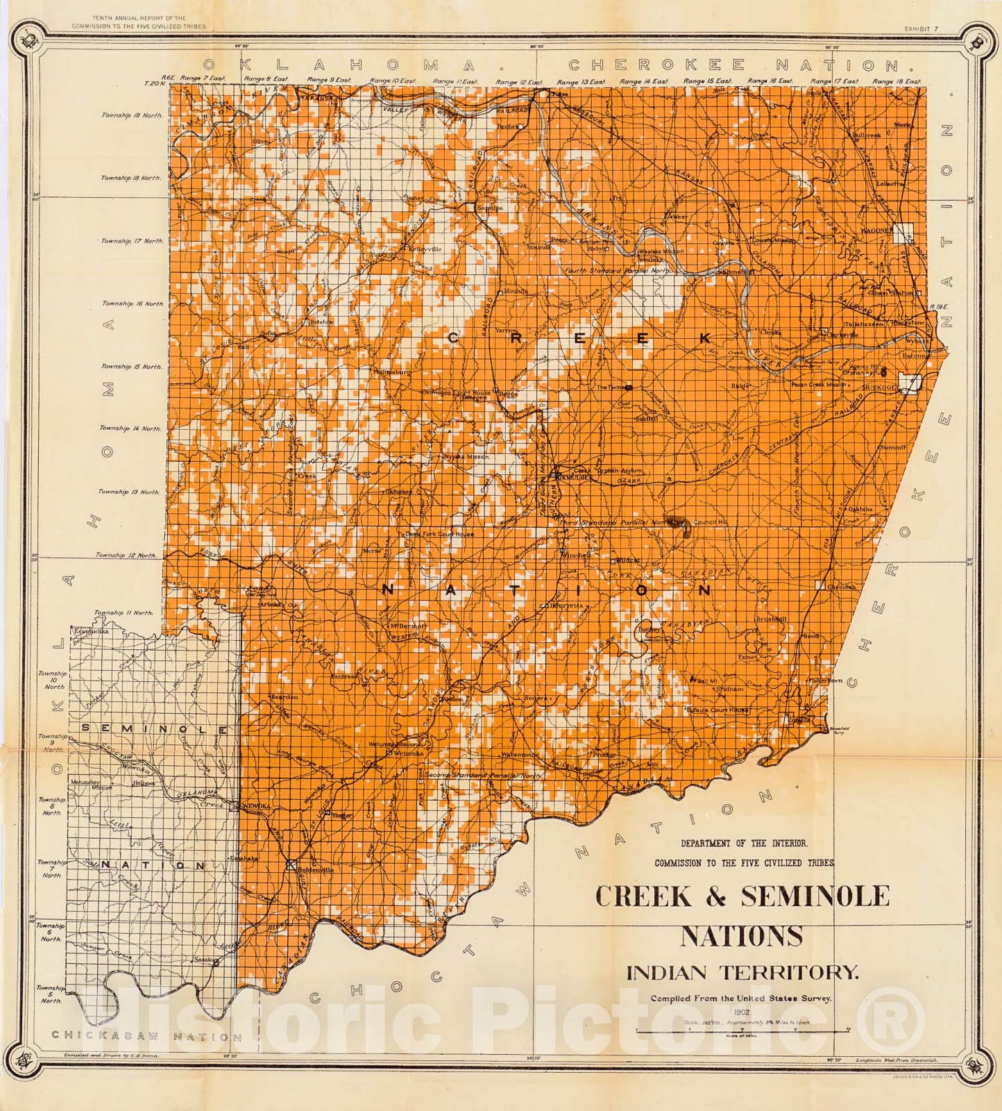 Historic 1902 Map - Creek & Seminole Nations, Indian Territory : compiled from The United States Survey