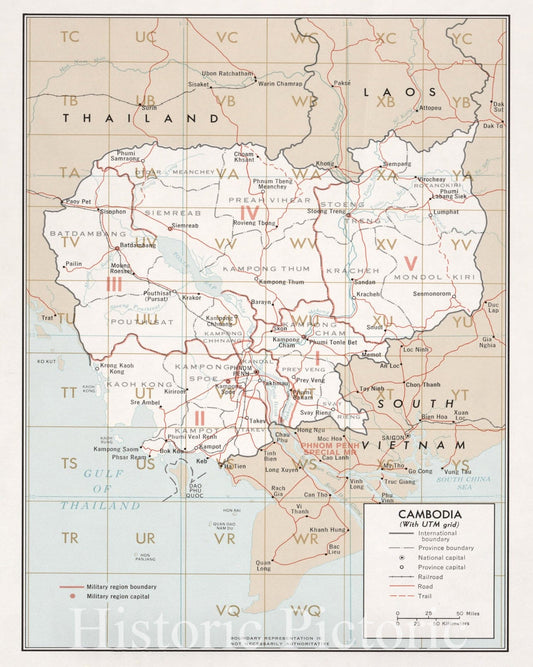 Historic 1972 Map - Cambodia (with UTM Grid).