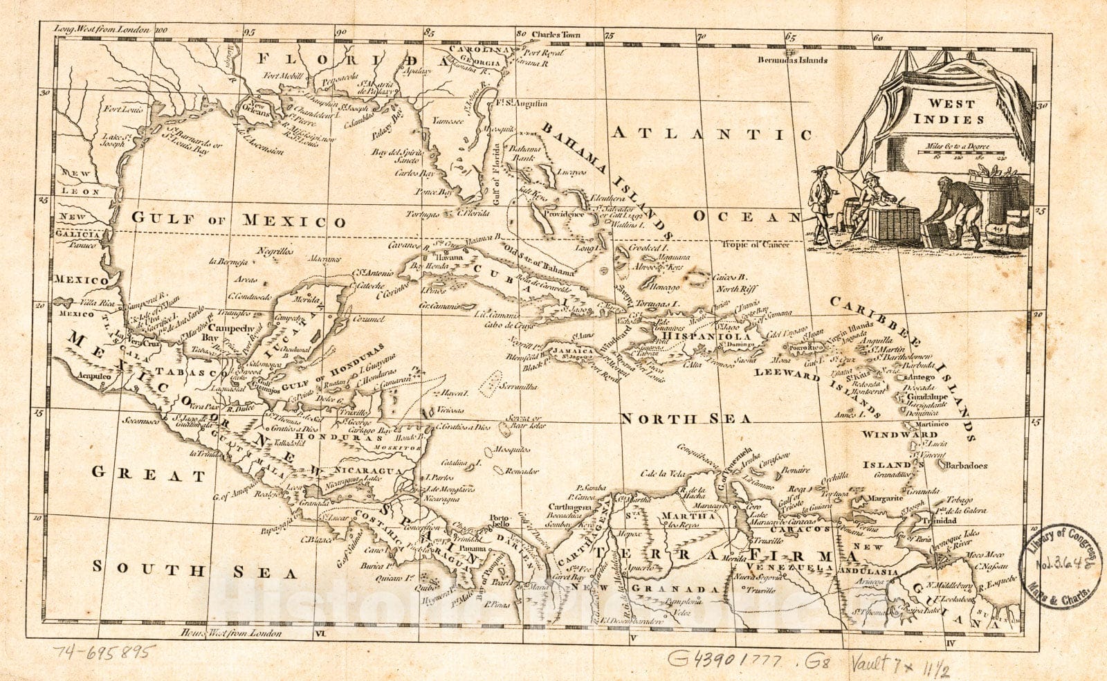 Historic 1777 Map - West Indies.