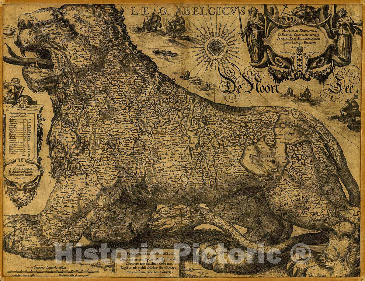 Historic 1611 Map - Leo Belgicus.