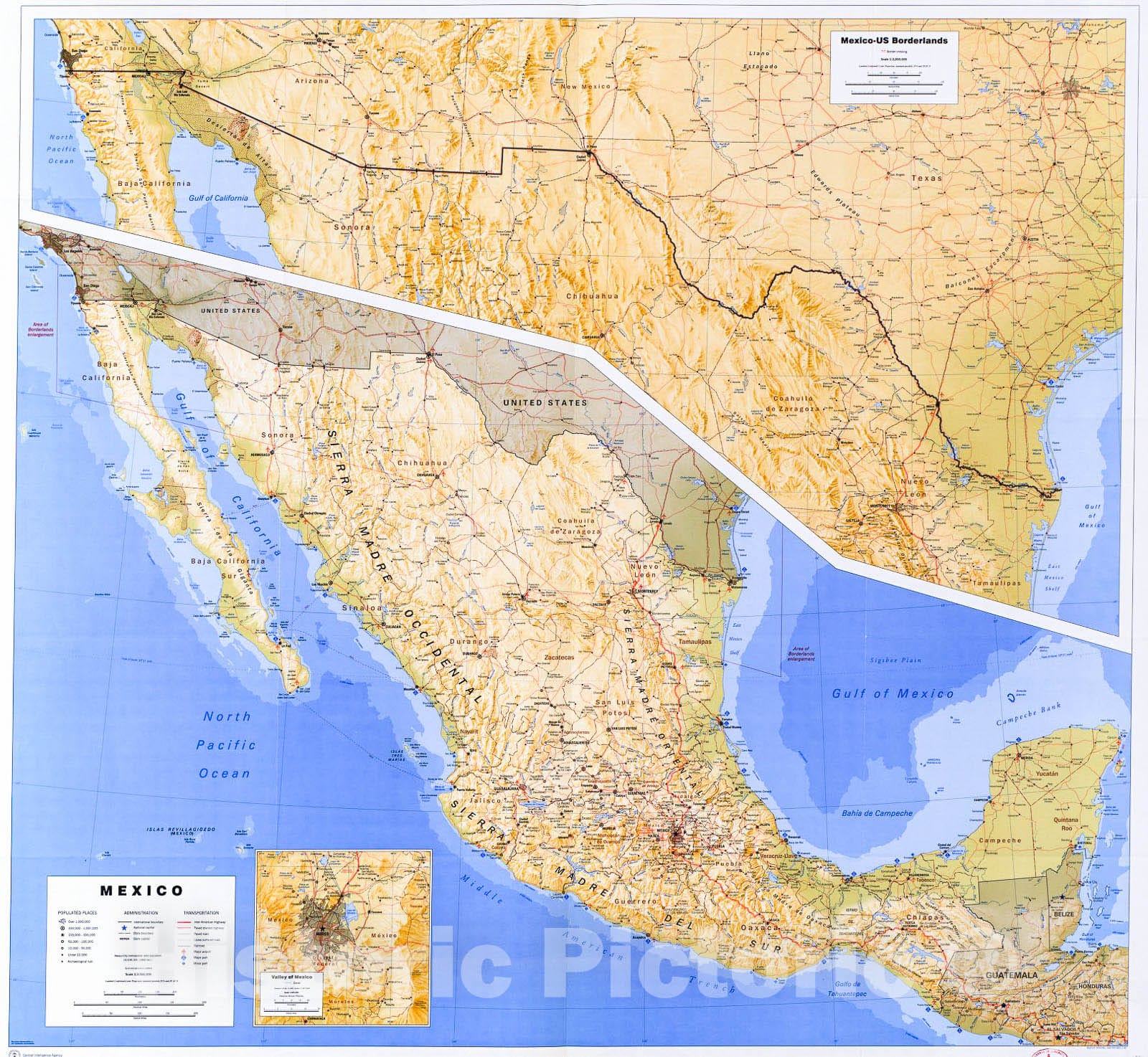 Historic 1993 Map - Mexico, Reference map.