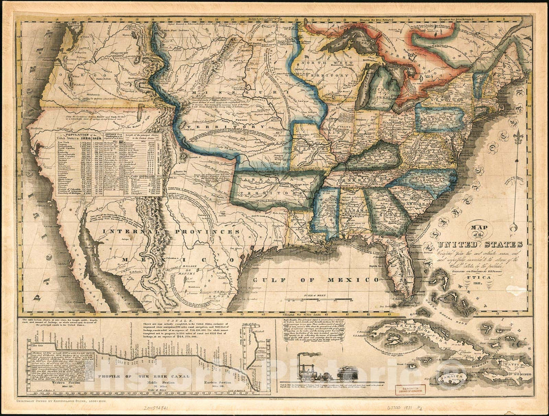 Historic 1831 Map - Map of The United States : compiled from The Most Authentic Sources