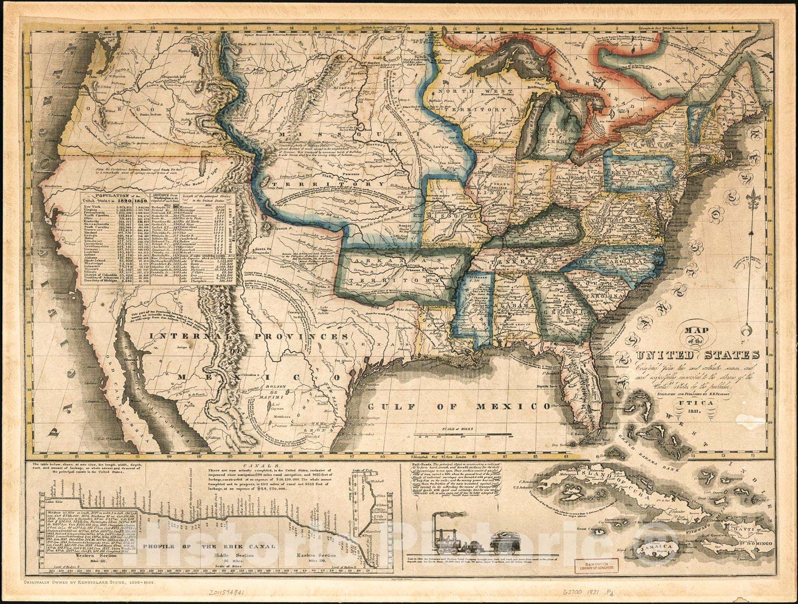 Historic 1831 Map - Map of The United States : compiled from The Most Authentic Sources