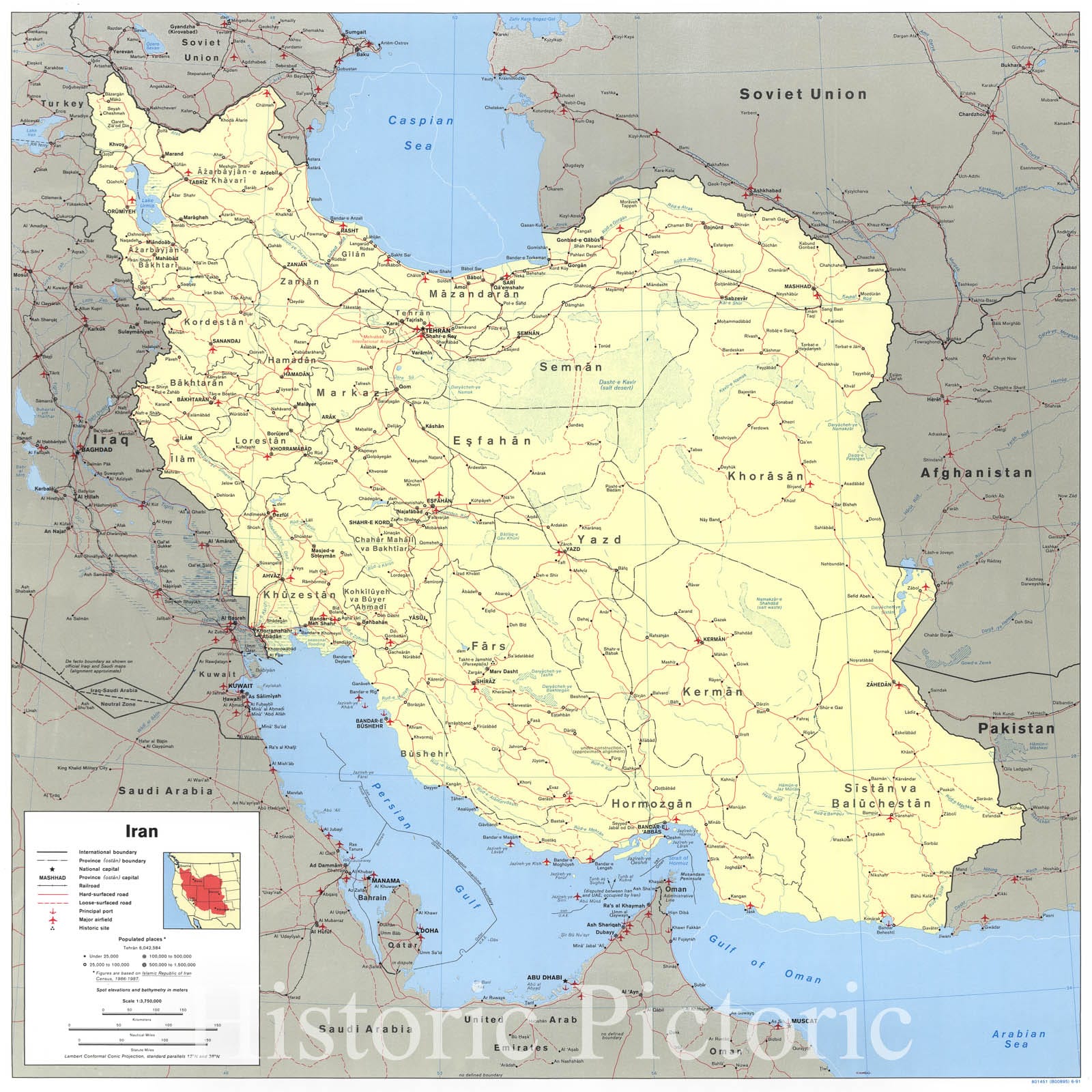 Historic 1991 Map - Iran. 2
