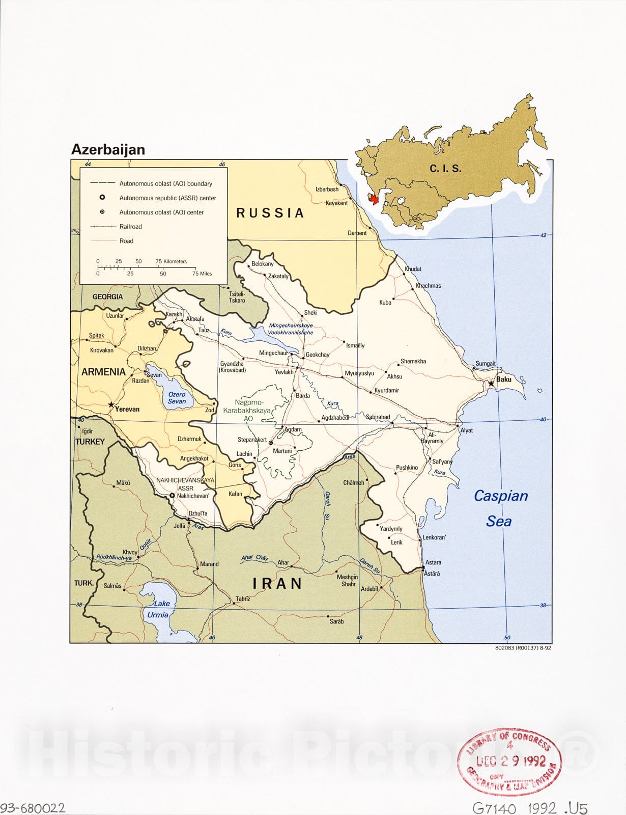 Historic 1992 Map - Azerbaijan.