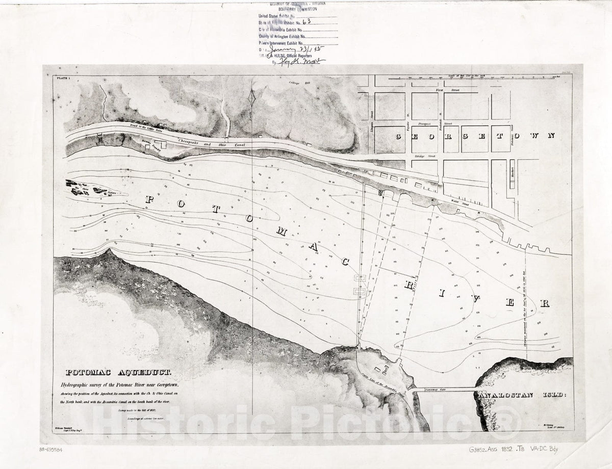 Historic 1832 Map - Potomac Aqueduct, Hydrographic Survey of The Potomac River Near Georgetown : shewing The Position of The Aqueduct, its Connection with The Ch. & Ohio Canal