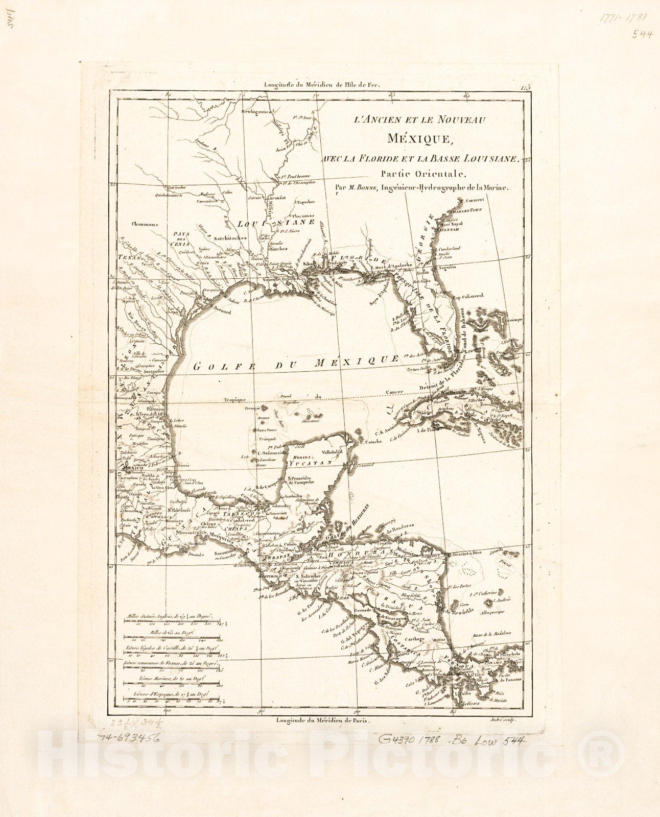 Historic 1788 Map - L'ancien et le Nouveau MÃ©xique, avec la Floride et la Basse Louisiane, Partie orientale.