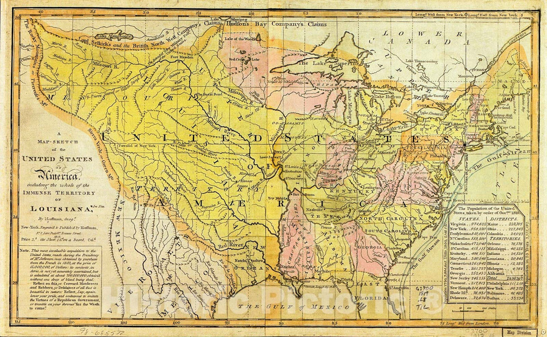 Historic 1819 Map - A Map-Sketch of The United States of America.