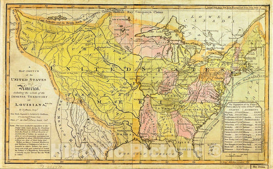 Historic 1819 Map - A Map-Sketch of The United States of America.